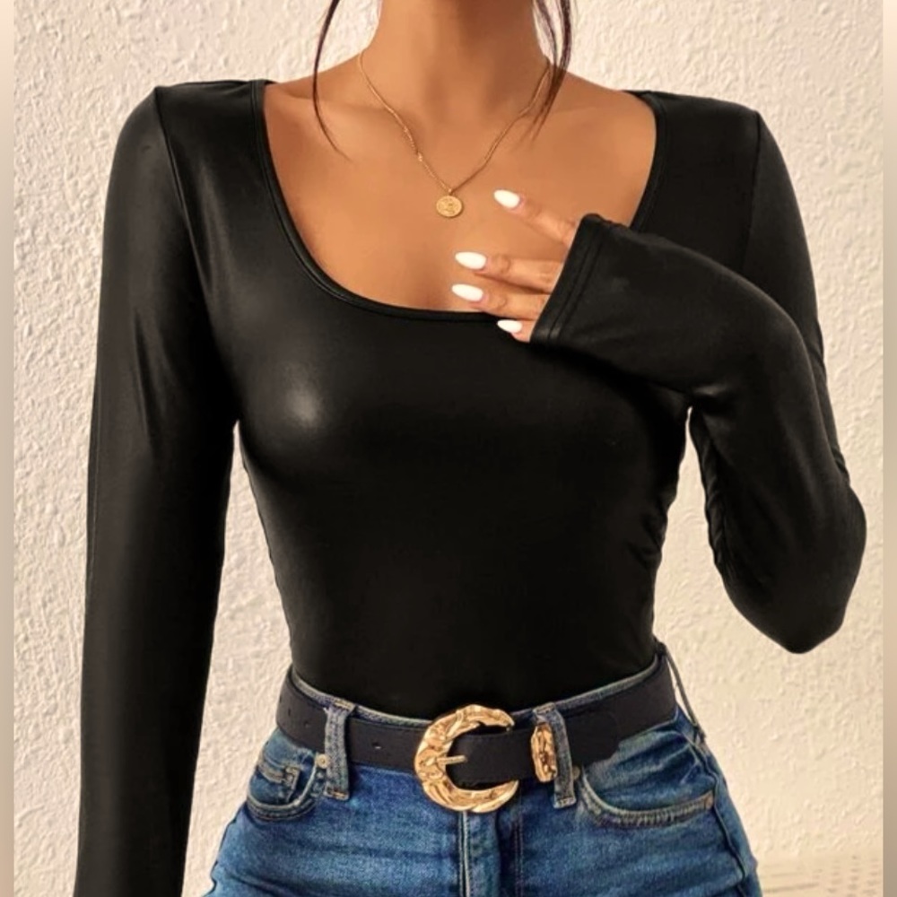 SHEIN FAUX LEATHER SCOOP NECK NWOT